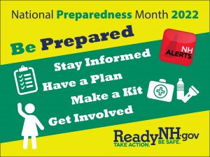 A graphic showing the four key steps to emergency preparedness: stay informed, have a plan, make a kit and get involved.
